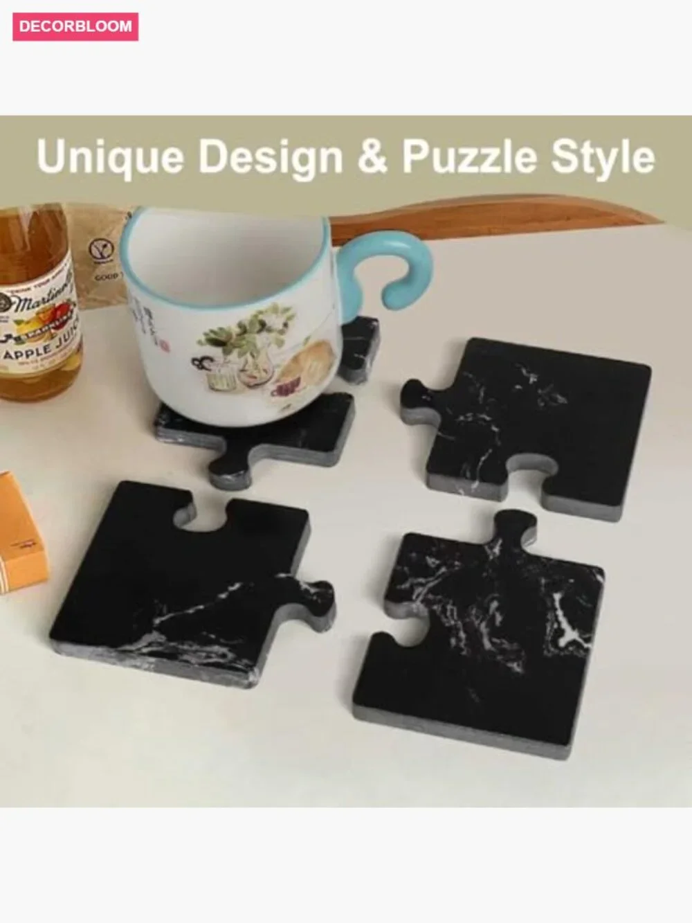 Set of 4 Natural Stone Coasters for Drinks - Modern Decorative
